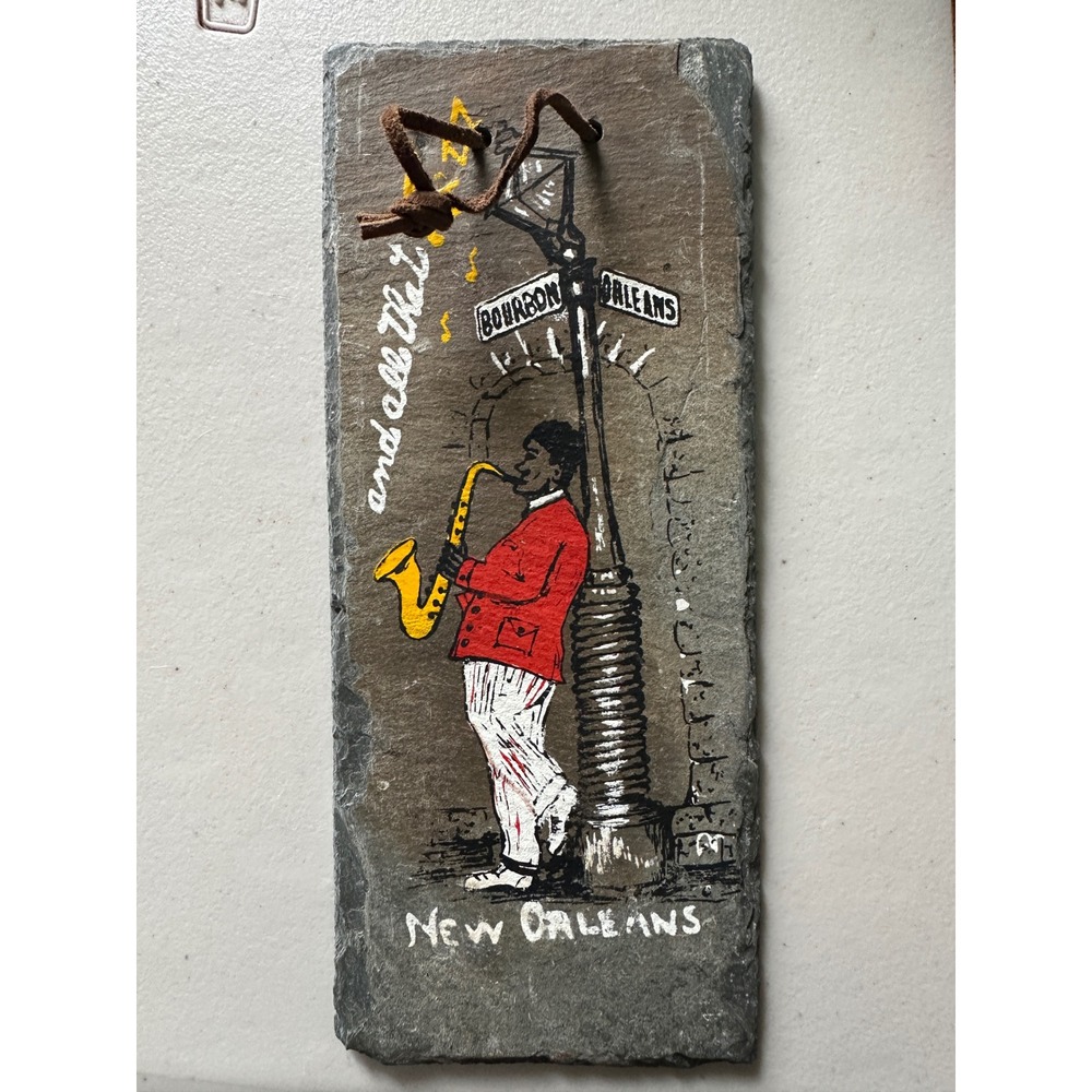 Vintage New Orleans Jazz‎ Slate Art Hand Painted Vieux Carre Roofing Tile 1800s